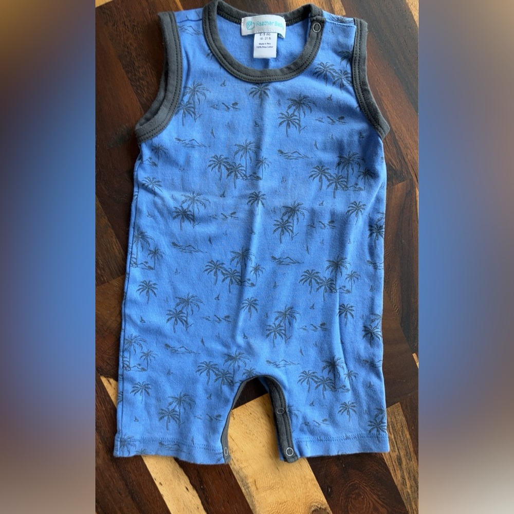 Feather Baby 6-9m Palm Tree one piece outfit EUC